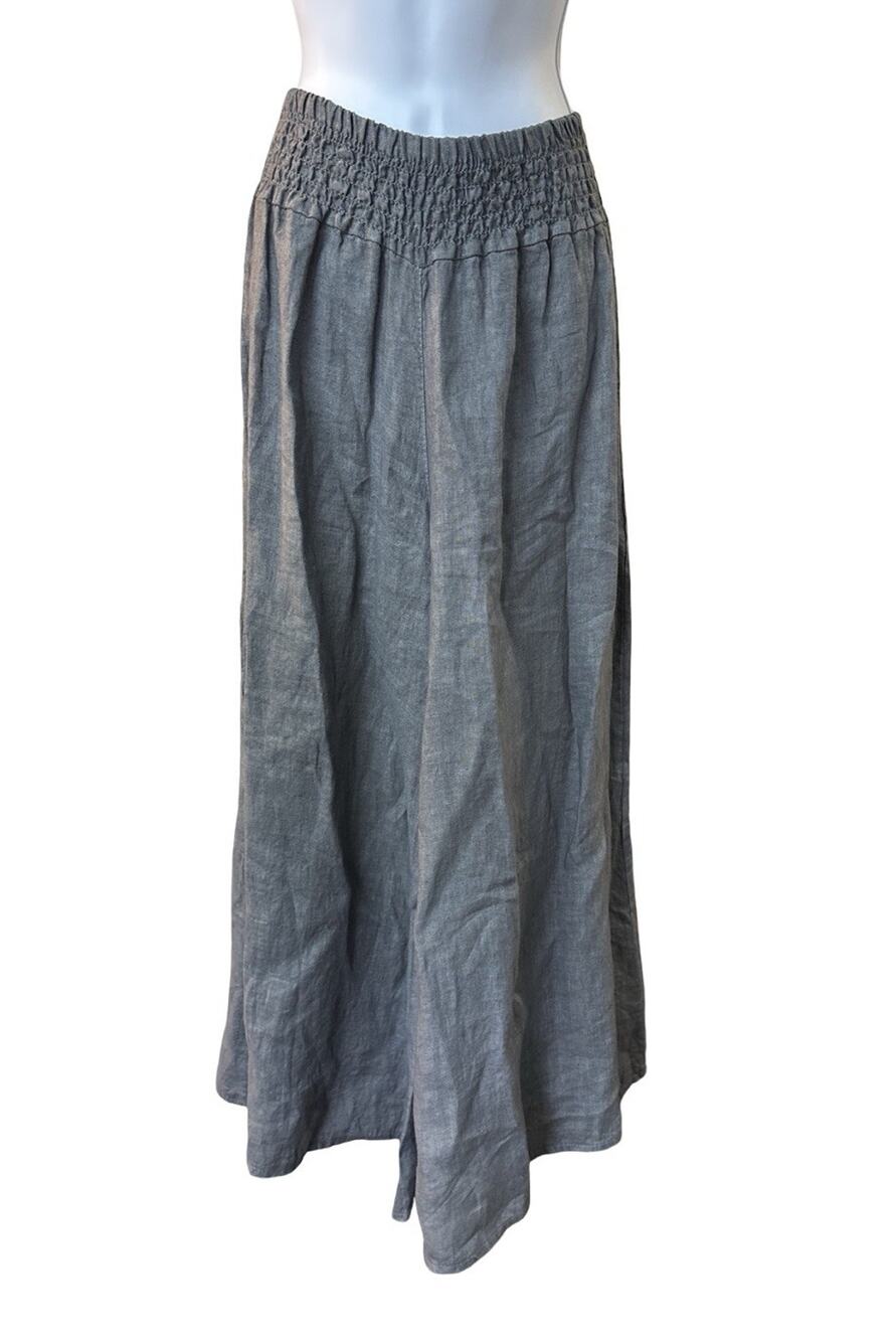 Tina Stephens Italy Gray Linen Wide Leg Palazzo Pants Womens XS Elastic Waist